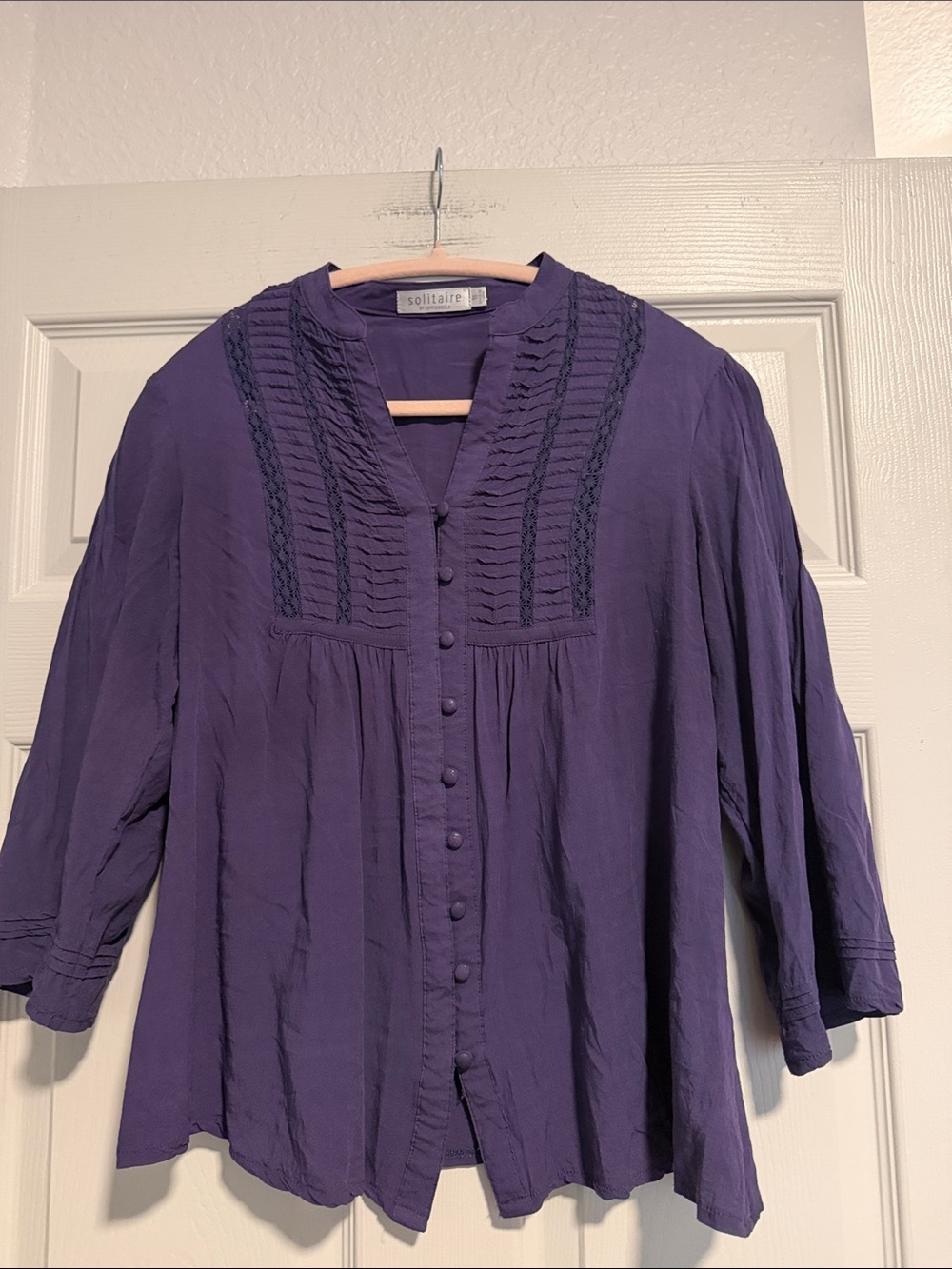 Solitaire Purple Button-Front Peasant Blouse